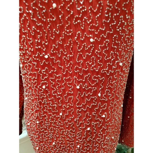 Vintage Jakelin Red 100% Rayon Long Sleeve Round Neck Knee Length Dress Size 10 - Picture 3 of 13